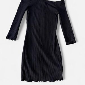 Black Ribbed Bodycon Dress 3/4 In Sleeve Off The Shoulder Women’s Medium